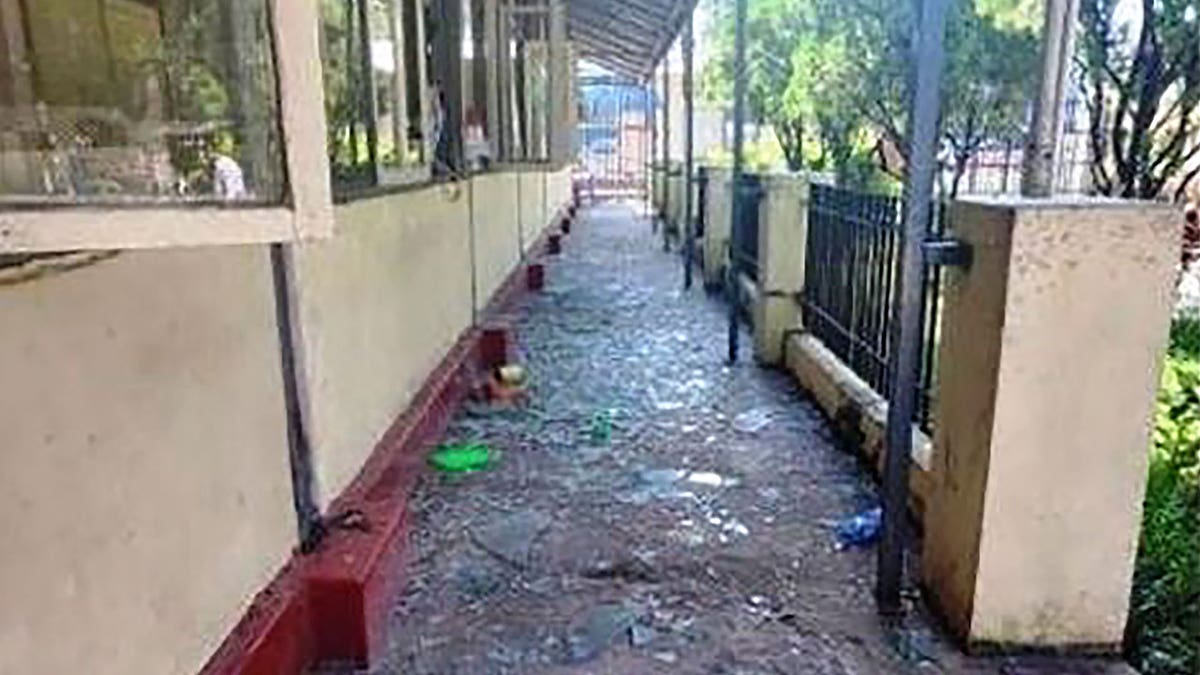 Debris left in outside hallway of prison