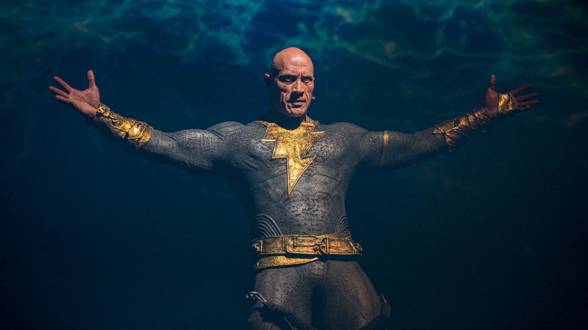 Dwayne Johnson dressed as Black Adam in film still