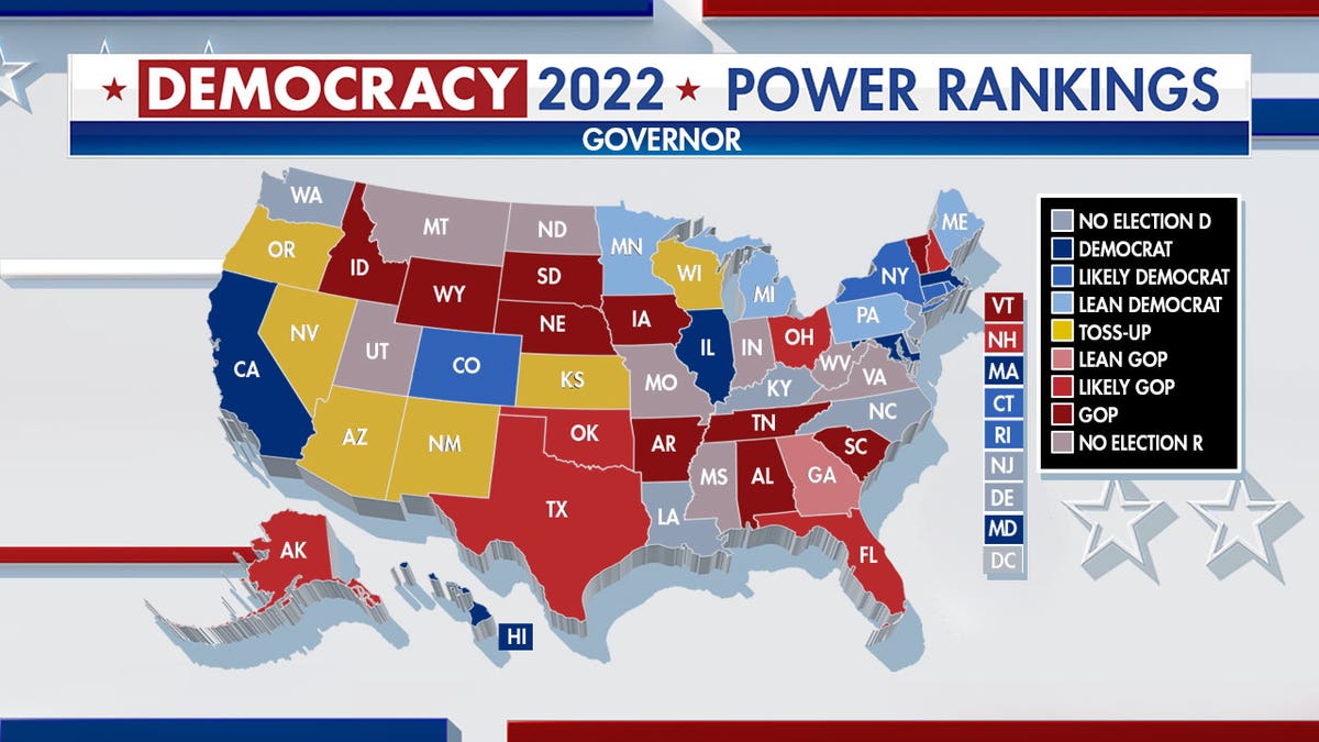 Power Ranking graphic indicating the way each state is swayed to vote