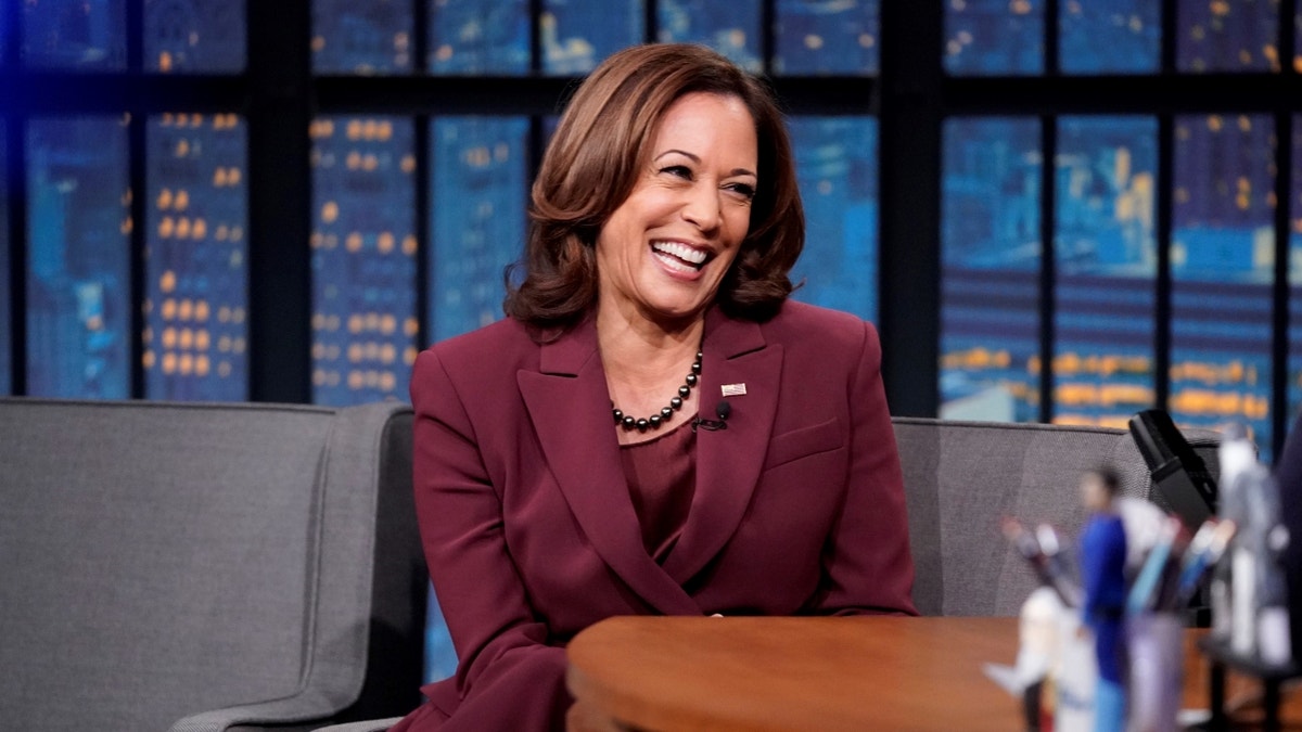 Vice President Kamala Harris smiling during Late Night appearance