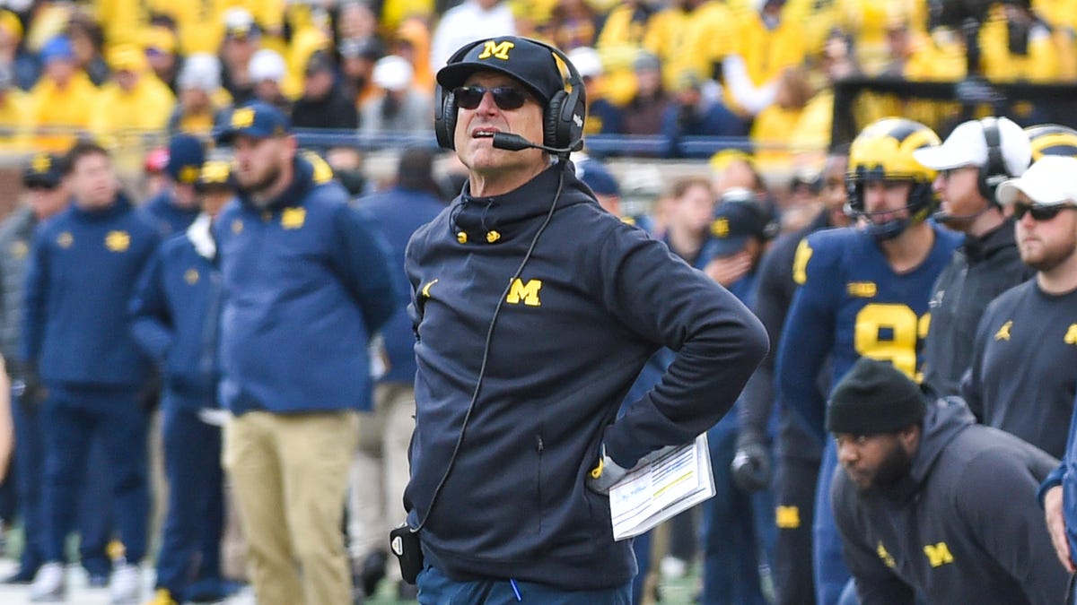 Jim Harbaugh on the sidelines against Penn State