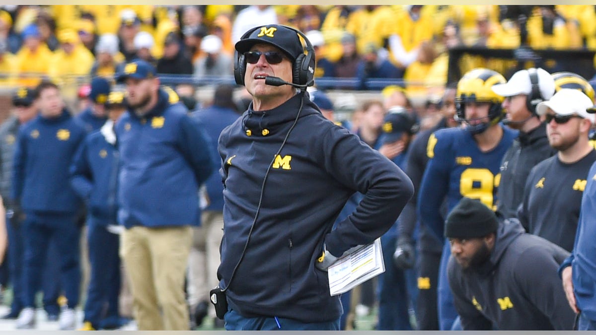 Jim Harbaugh on the sidelines against Penn State