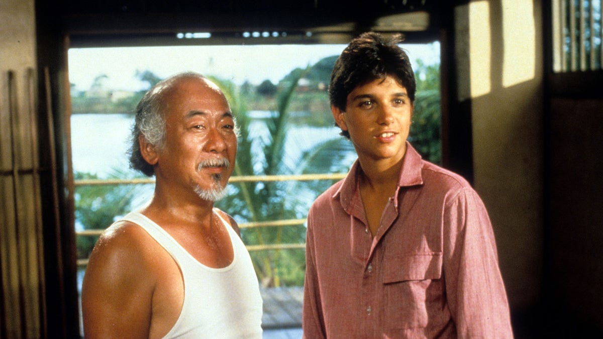 Pat Morita and Ralph Macchio in 'The Karate Kid'