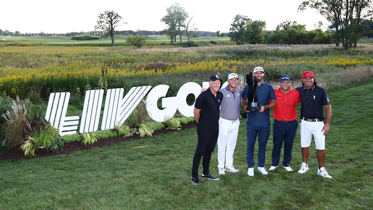 Dustin Johnson, Pat Perez, Patrick Reed, Talor Gooch after LIV event