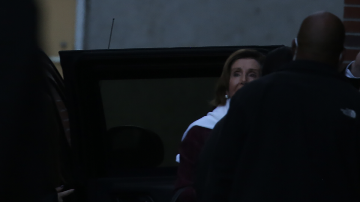Nancy Pelosi arriving at hospital to visit husband Paul Pelosi