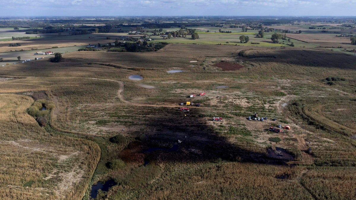 An aerial view of a crude oil pipeline leak in Poland.