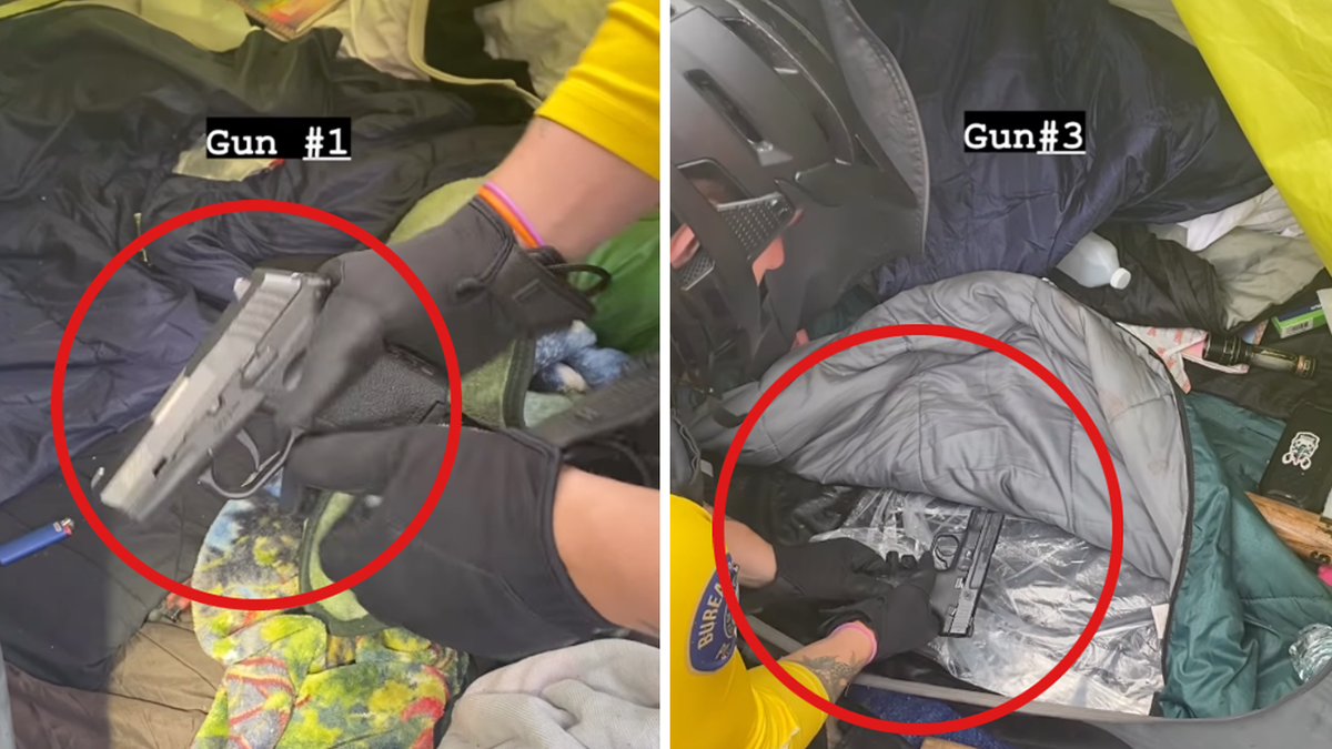 side by side photos: Police in Portland, Oregon, recovering two loaded guns