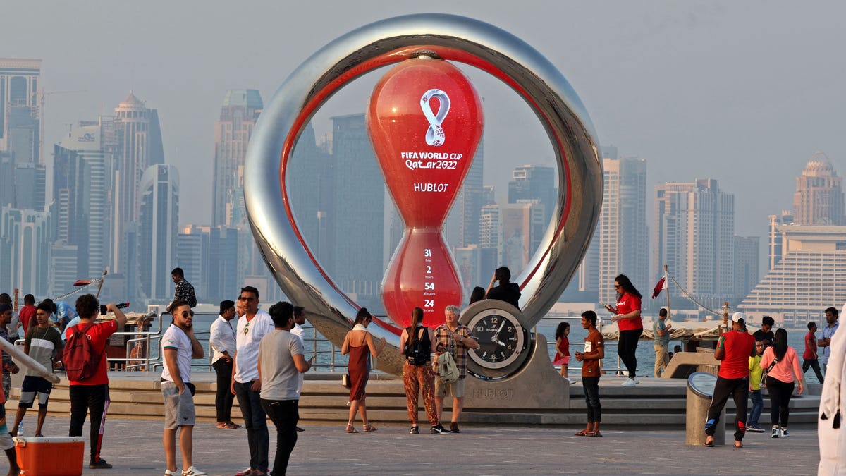 General view of Qatar World Cup countdown clock