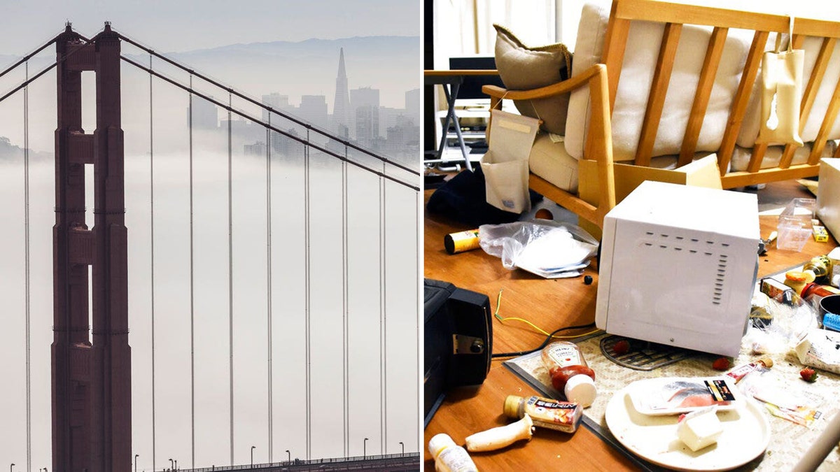 golden gate bride and debris after earthquake