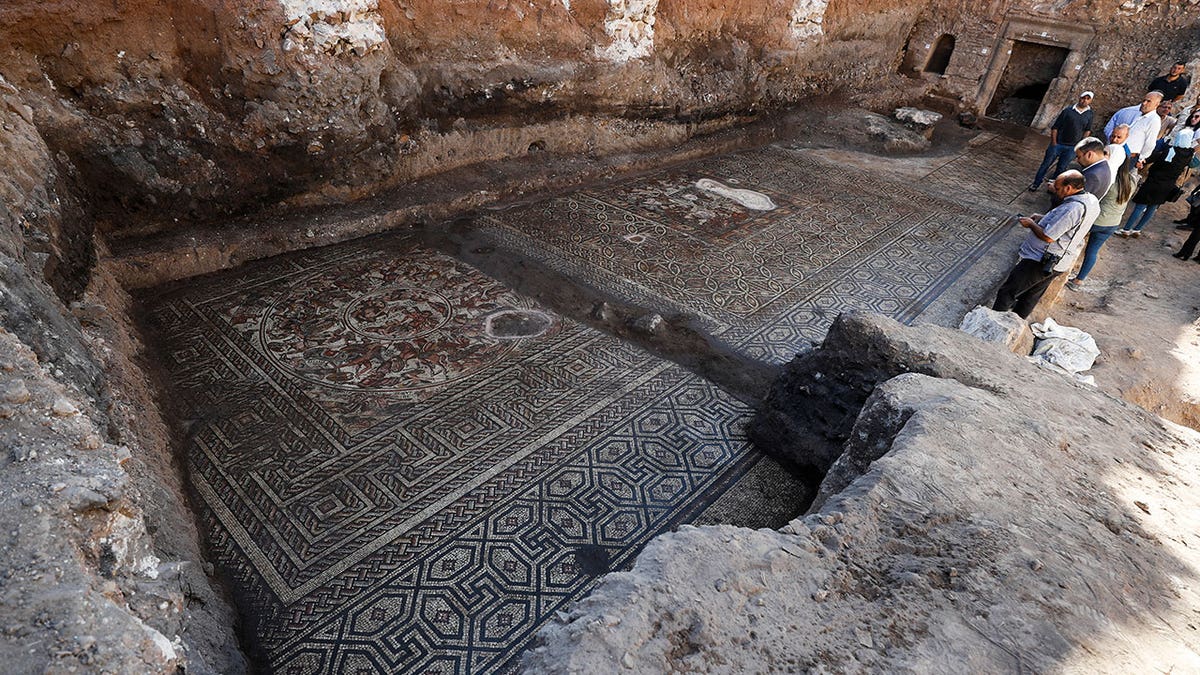 An overheard look of a Syrian mosaic from the Roman era