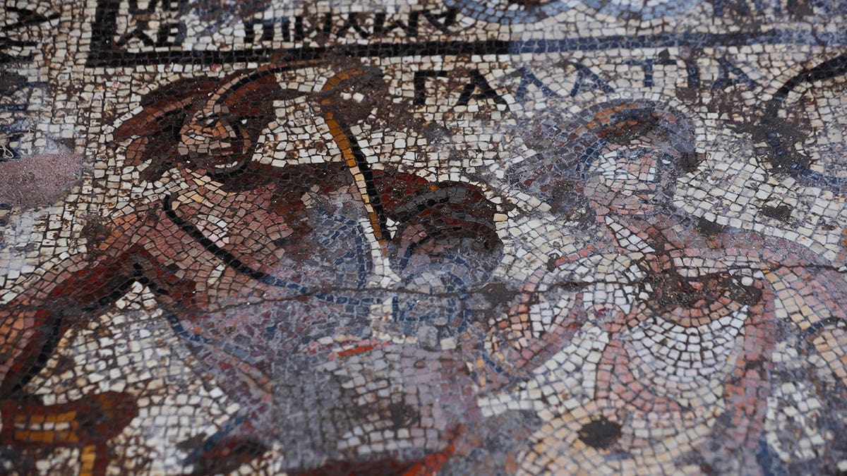 Close up shot of a Syrian mosaic from the Roman era
