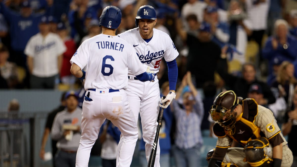 Trea Turner and Freddie Freeman celebrate home run