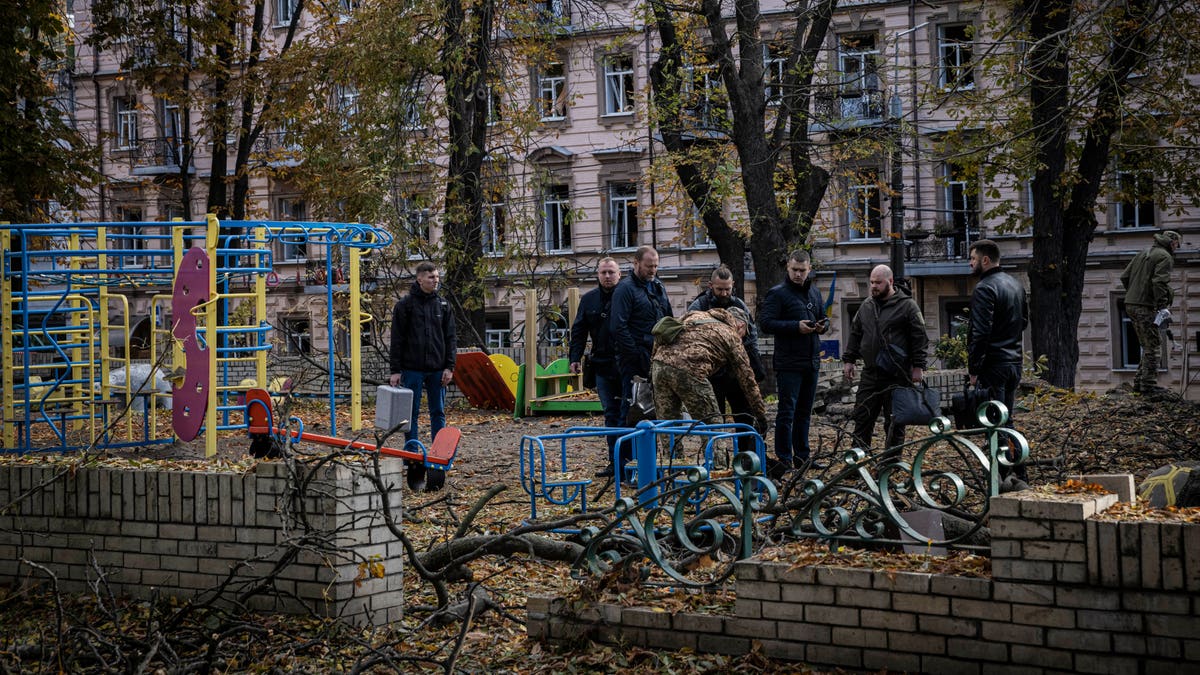 A Russian missile strikes a playground in Kyiv