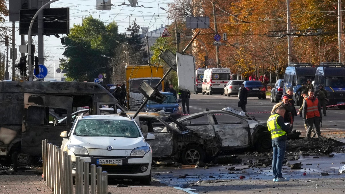 A Russian missile strike hits a road in Kyiv