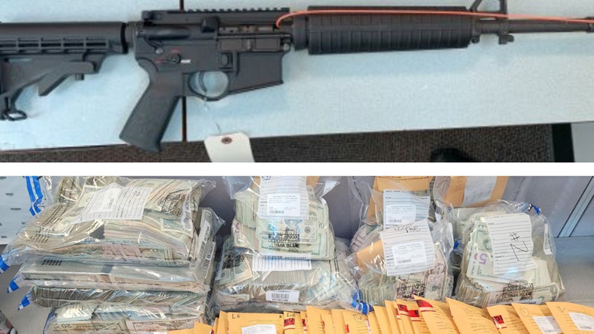rifle and cash