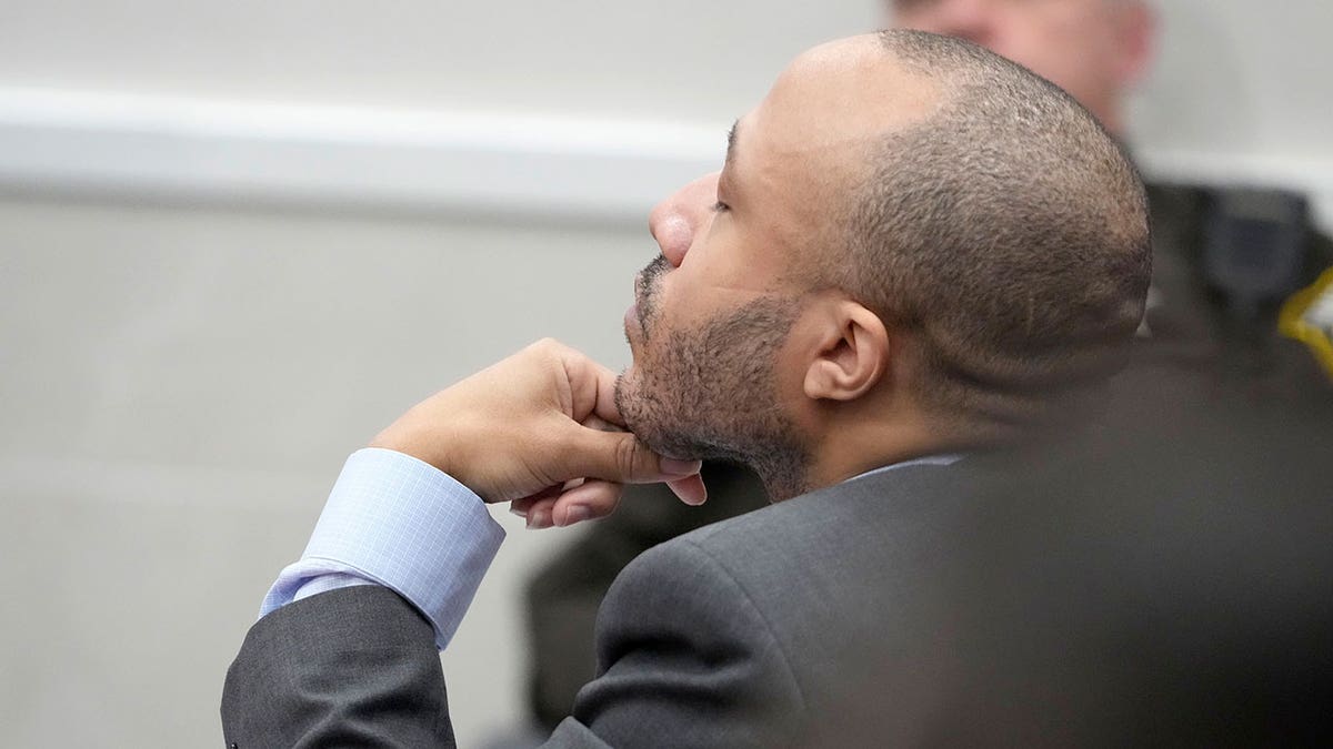 Darrell Brooks closes his eyes during during trial