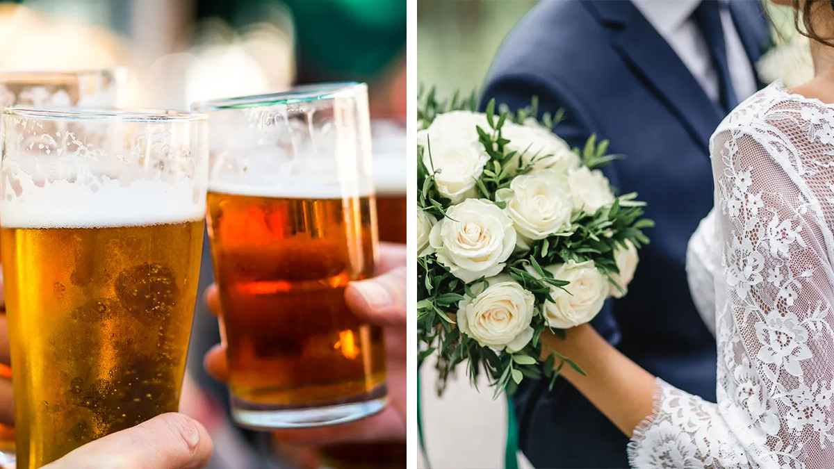 split/wedding and beer toast