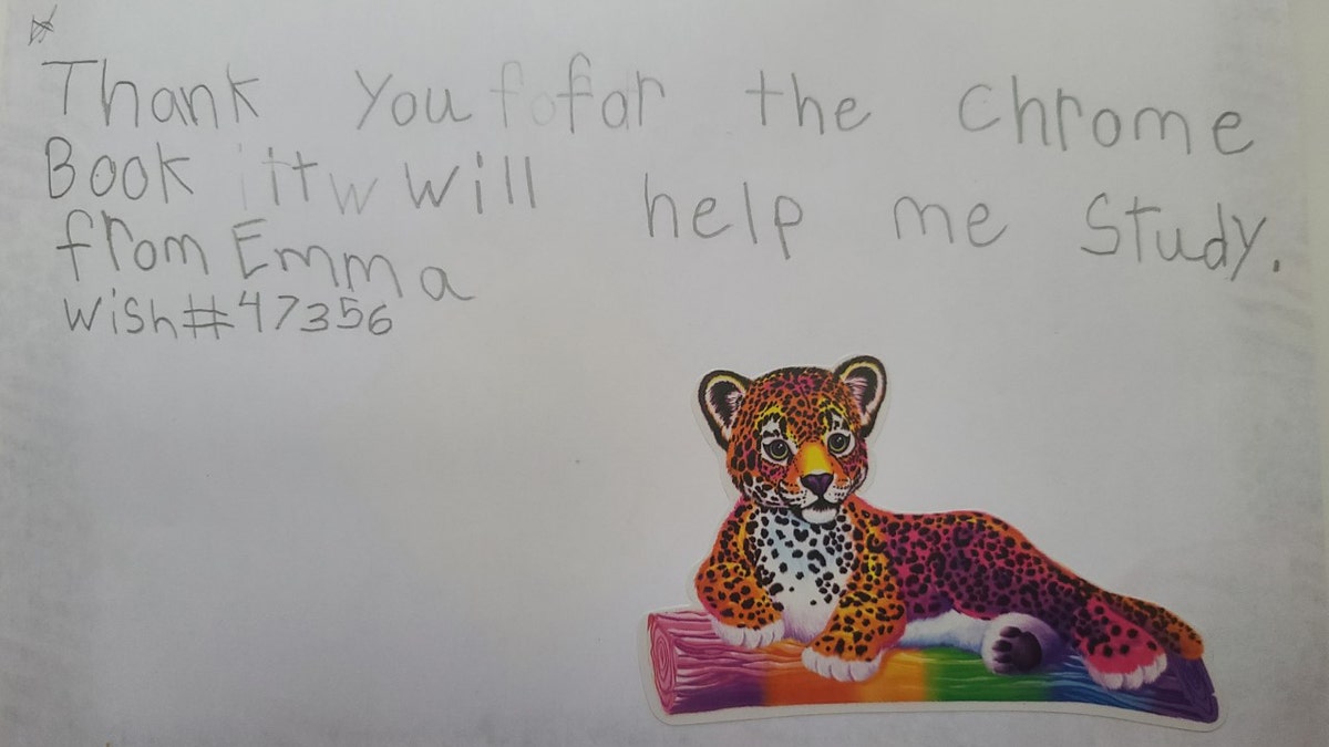 a thank you from a One Simple Wish child