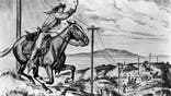 Pony Express rider passes the transcontinental telegraph line under construction. The meeting of two epochs of communication in an 1861 drawing. The Pony Express was discontinued on Oct. 26, 1861, just two days after the first transcontinental telegraph was sent from California to President Lincoln in Washington D.C.