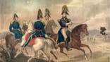 General William Henry Harrison and staff on horseback during the Battle of the Thames, Oct. 5, 1813.
