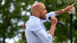 Lt. Gov. of Wisconsin and democratic candidate for US senate, Mandela Barnes, speaks to supporters at a rally outside of the Wisconsin State Capital building on Saturday July 23, 2022. (Photo by Sara Stathas for the Washington Post)