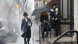 Men arrive to a Orthodox Synagogue in Brooklyn on December 30, 2019 in New York City, two days after an intruder wounded five people at a rabbi's house in Monsey, New York during a gathering to celebrate the Jewish festival of Hanukkah.