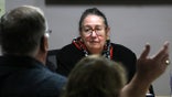 Betsy Johnson, who is running for governor of Oregon as an unaffiliated candidate, listens to outraged residents during a roundtable discussion Sept. 29, 2022, in Portland, Oregon.