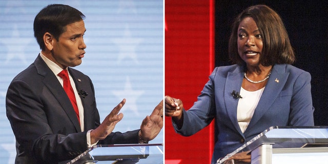 Florida Senate candidates Sen. Marco Rubio, a Republican, and Rep. Val Demings, a Democrat, debate in Palm Beach County on Tuesday, October 18, 2022.