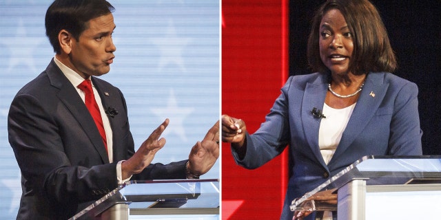 Florida Senate candidates Sen. Marco Rubio, a Republican, and Rep. Val Demings, a Democrat, debate in Palm Beach County on Tuesday, October 18, 2022.