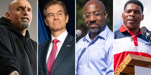 From left to right: Pennsylvania Democratic Senate candidate John Fetterman, Pennsylvania Republican Senate candidate Mehmet Oz, Georgia Democratic Senate candidate Raphael Warnock, and Georgia Republican Senate candidate Herschel Walker.