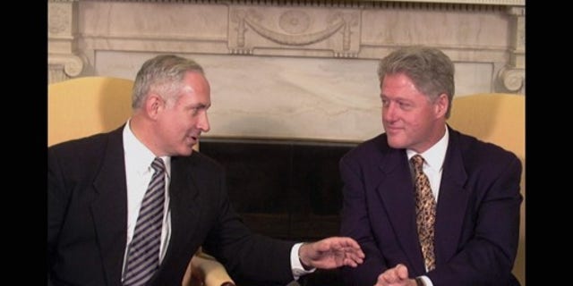 FILE - Israeli Prime Minister Benjamin Netanyahu, left, meets with President Bill Clinton at the White House.