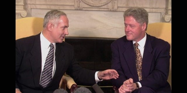 FILE - Israeli Prime Minister Benjamin Netanyahu, left, meets President Bill Clinton at the White House.