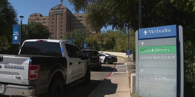 Outside Dallas Methodist Hospital in Texas. Two employees were shot on Saturday morning.