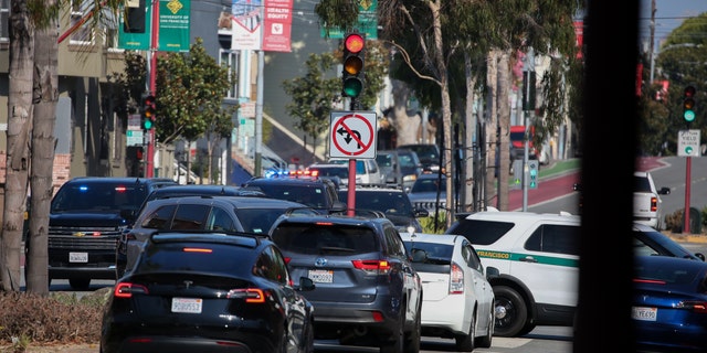 Pelosi's motorcade arriving at Zuckerberg San Francisco General Hospital on Sunday. 