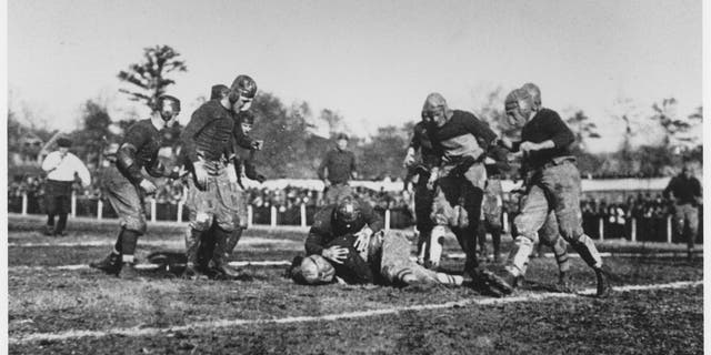 This is one of the few known photos from the most lopsided game in college football history.  Georgia Tech beat Cumberland College, 222-0, Oct. 7, 1916. 
