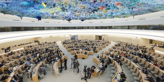 Overview of the Human Rights Council Special Session on the human rights situation in Ukraine, at the United Nations in Geneva, Switzerland, May 12, 2022. 