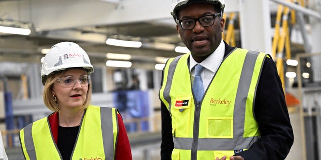 British Prime Minister Liz Truss and Chancellor of the Exchequer Kwasi Kwarteng visit Berkeley Modular, in Northfleet, Kent, Britain, Sept. 23, 2022.
