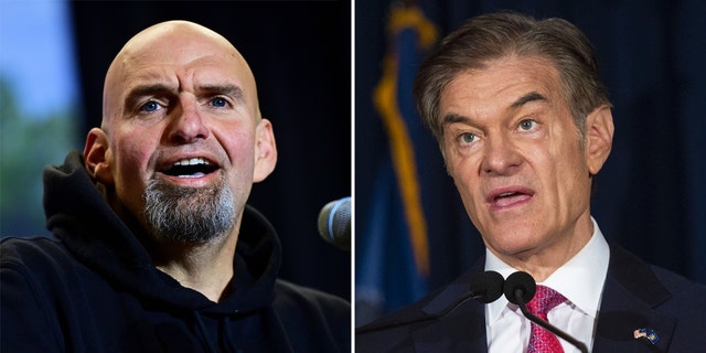 Fetterman, left, and Oz, right, will go head-to-head in the Pennsylvania Senate election on November 8.
