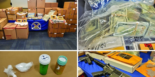 Authorities in Florida seized weapons, cash and drugs during a bust targeting a drug ring that allegedly brought in the illegal goods from California. 