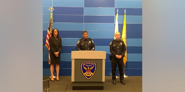 San Francisco Police Chief William Scott stands next to District Attorney Brooke Jenkins while giving an update in the attack on Paul Pelosi Friday evening.