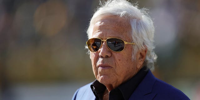New England Patriots owner Robert Kraft looks ahead during pregame against the Green Bay Packers at Lambeau Field on October 2, 2022 in Green Bay, Wisconsin.