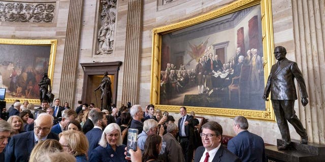 The congressional statue of former President Harry S. Truman is unveiled in the rotunda of the U.S. Capitol Building in Washington, Thursday, Sept. 29, 2022.