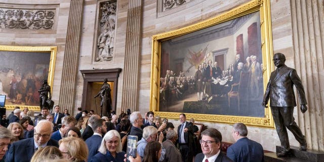The congressional statue of former President Harry S. Truman is unveiled in the rotunda of the U.S. Capitol Building in Washington, Thursday, Sept. 29, 2022.