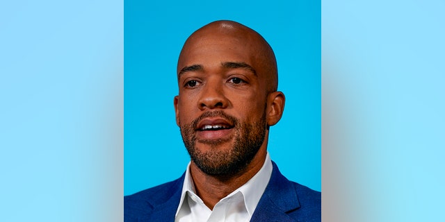 Democratic challenger Mandela Barnes waits before a televised debate with U.S. Sen. Ron Johnson, R-Wis., Friday, Oct. 7, 2022, in Milwaukee. 