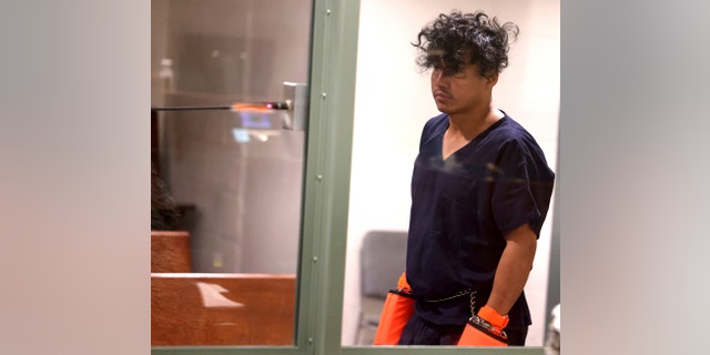 Las Vegas Strip stabbing spree suspect Yoni Barrios makes his initial court appearance at the Regional Justice Center in Las Vegas, Friday, Oct. 7, 2022. 