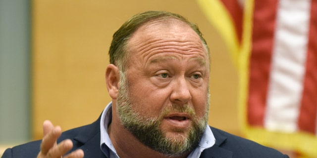 Infowars founder Alex Jones testifies at the Sandy Hook defamation damages trial at Connecticut Superior Court in Waterbury, Conn., on Sept. 22, 2022.
