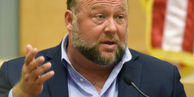 Infowars founder Alex Jones testifies at the Sandy Hook defamation damages trial at Connecticut Superior Court in Waterbury, Conn., on Sept. 22, 2022.