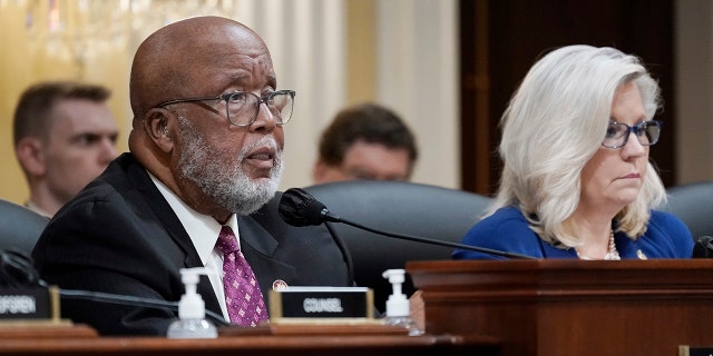 Chairman Bennie Thompson, D-Miss., speaks as the House select committee investigating the Jan. 6 attack on the U.S. Capitol holds a hearing, on Capitol Hill in Washington, Thursday, Oct. 13, 2022, as Vice Chair Liz Cheney, R-Wyo., look on. 