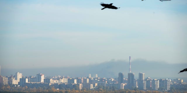 Smoke rises after Russian bombing in Kiev, Ukraine on Tuesday, October 18, 2022. 