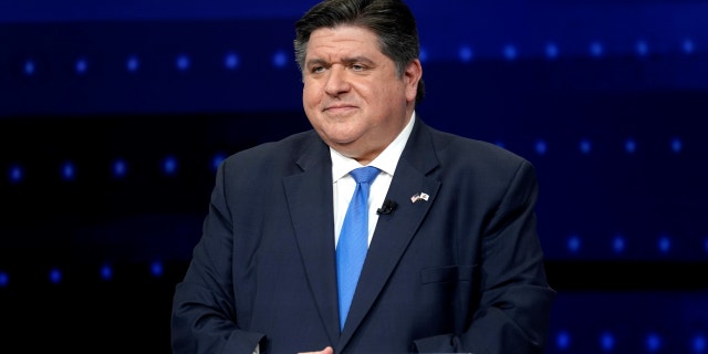 Illinois Gov.  JB Pritzker participates in the Illinois Governor's Debate with Republican gubernatorial challenger state Sen. Darren Bailey at the WGN9 studios.